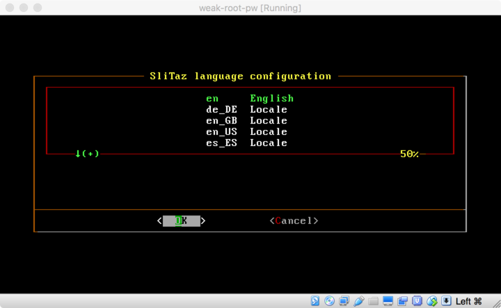 SliTaz booting - Language selection