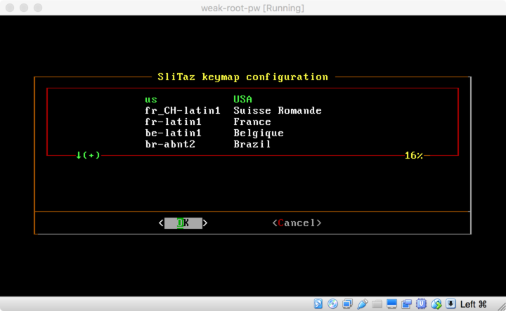 SliTaz booting- keymap selection