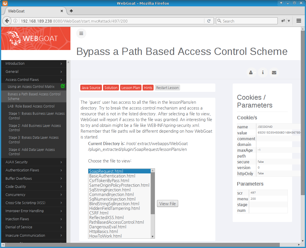 WebGoat: path traversal home