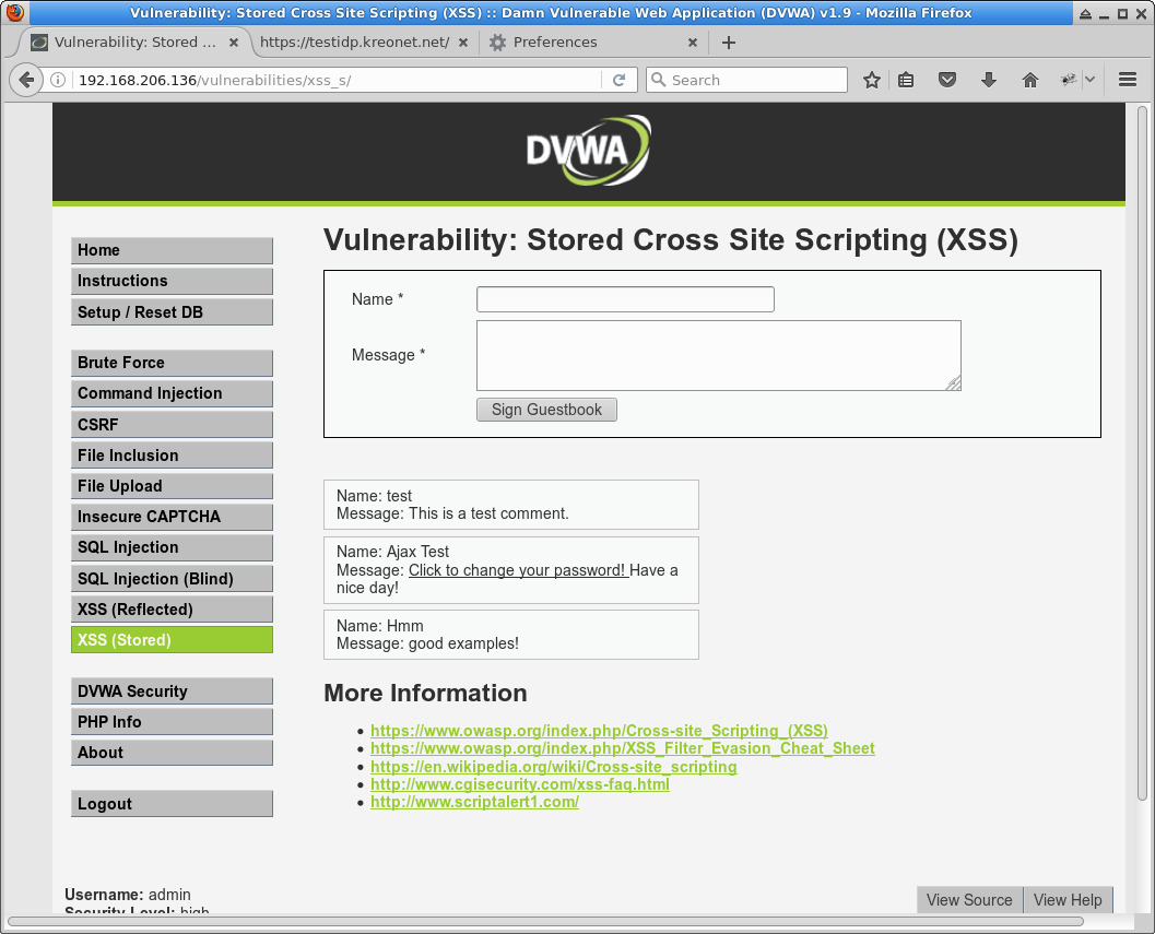 DVWA Stored XSS low level