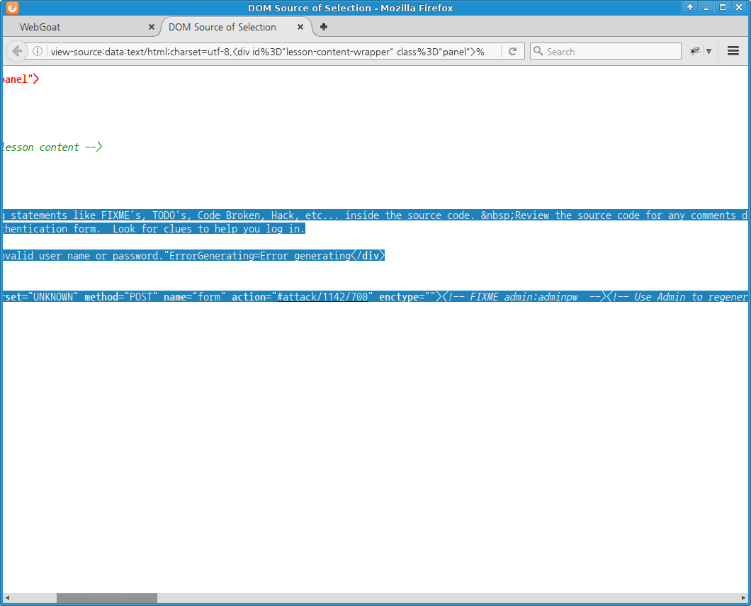 WebGoat HTML Clue 실습: HTML source 