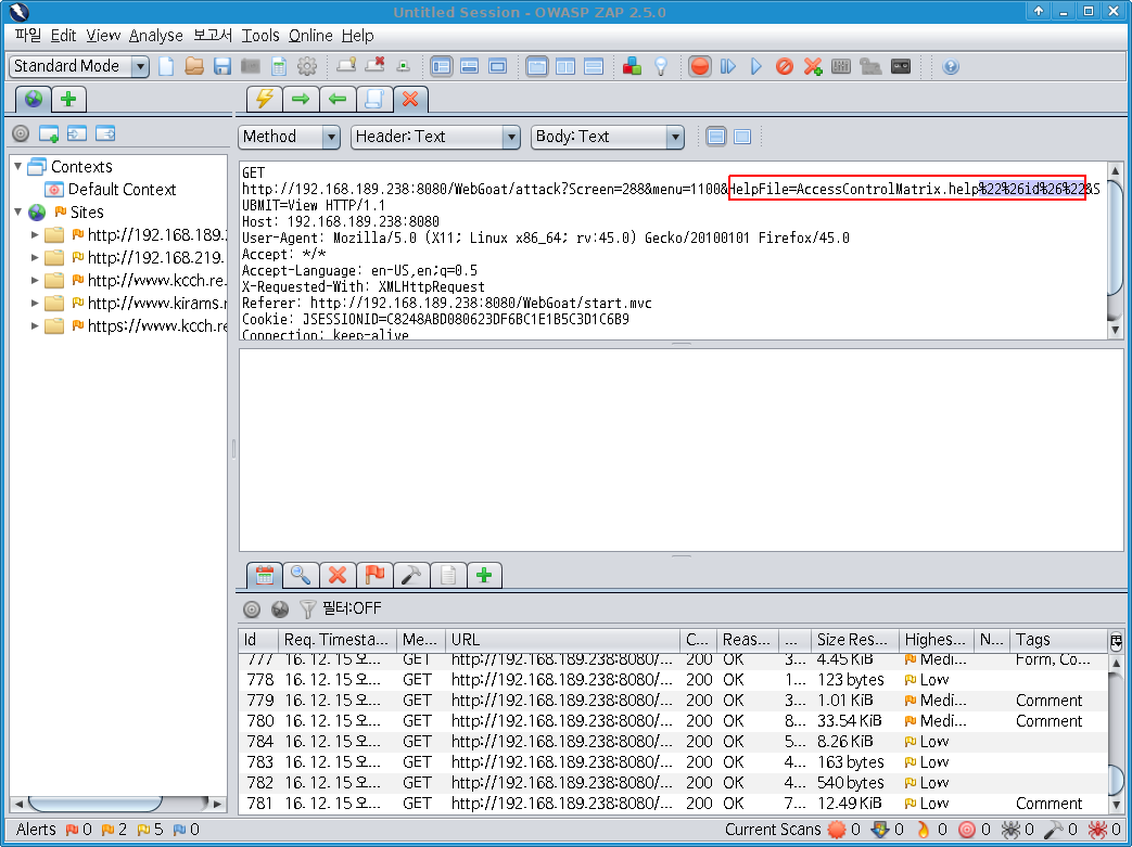 WebGoat Command Injection: OWASP-ZAP break