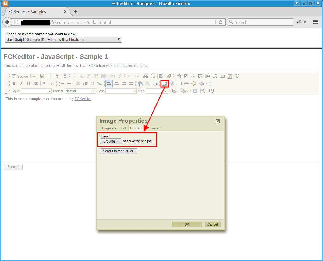 JSP FCKeditor sample page image upload