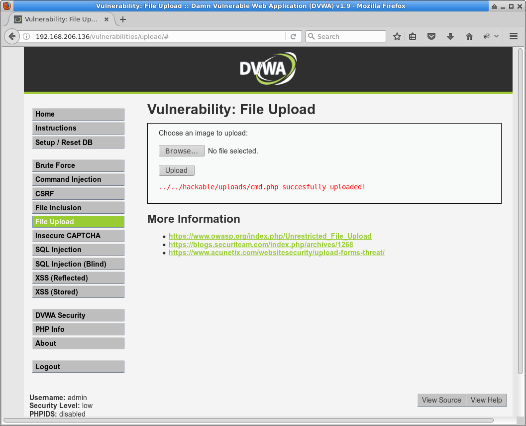DVWA File Upload low: 