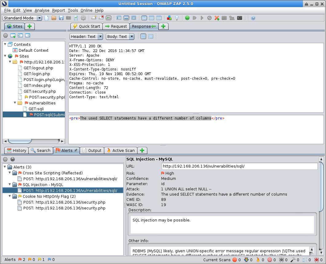 SQLi 홈페이지, owasp-zap ActiveScanid=sql injection