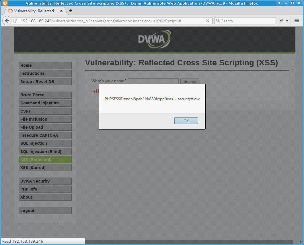 DVWA XSS (Reflected) - low level