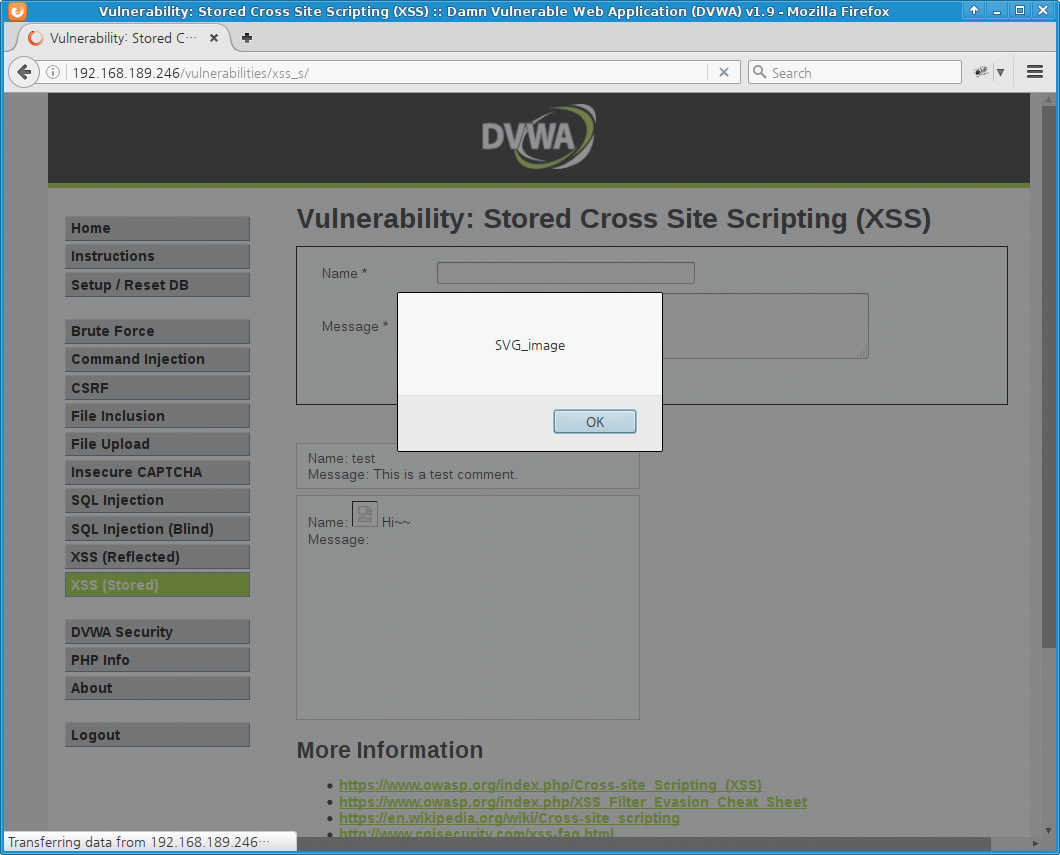 DVWA XSS (Stored) - low level
