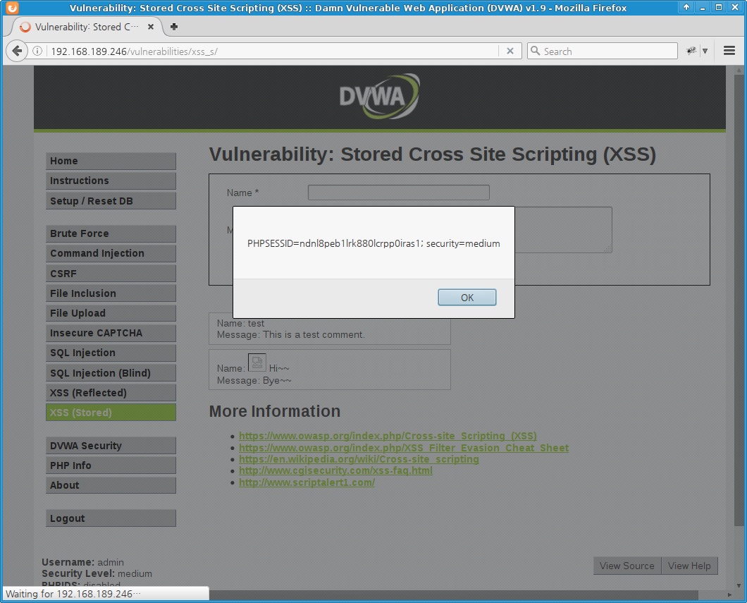 DVWA XSS (Stored) - medium level