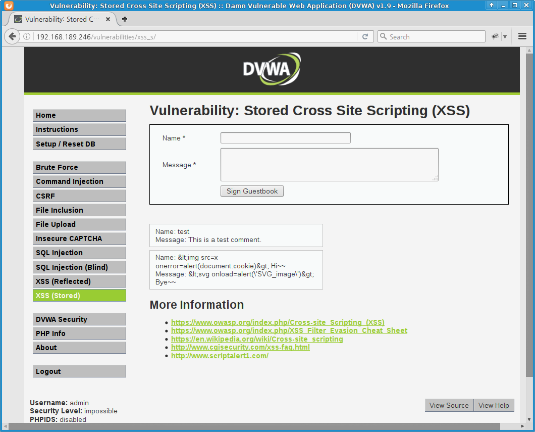 DVWA XSS (Stored) - impossible level