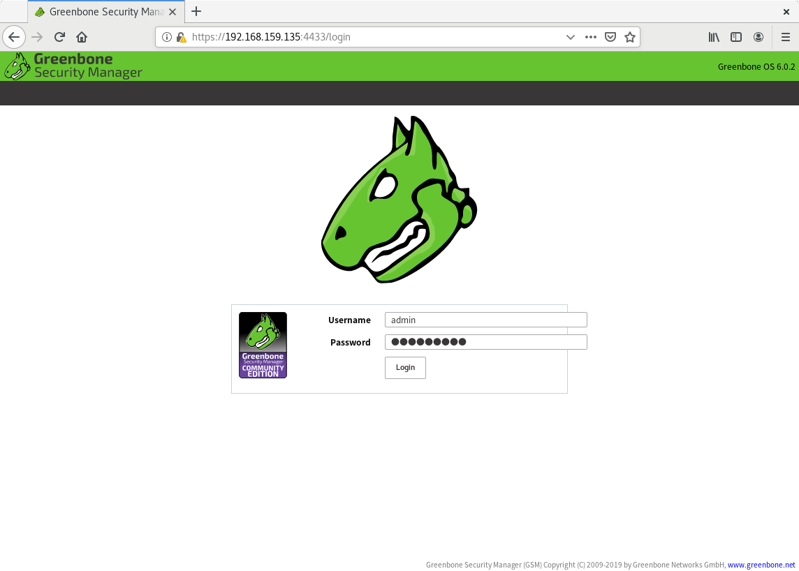 FireFox, Greenbone Manager, Web Interface