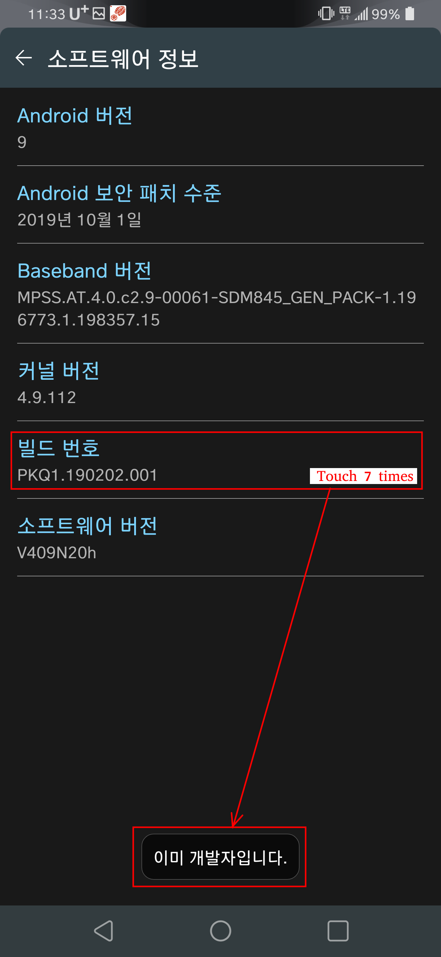 enabling on-device developer option