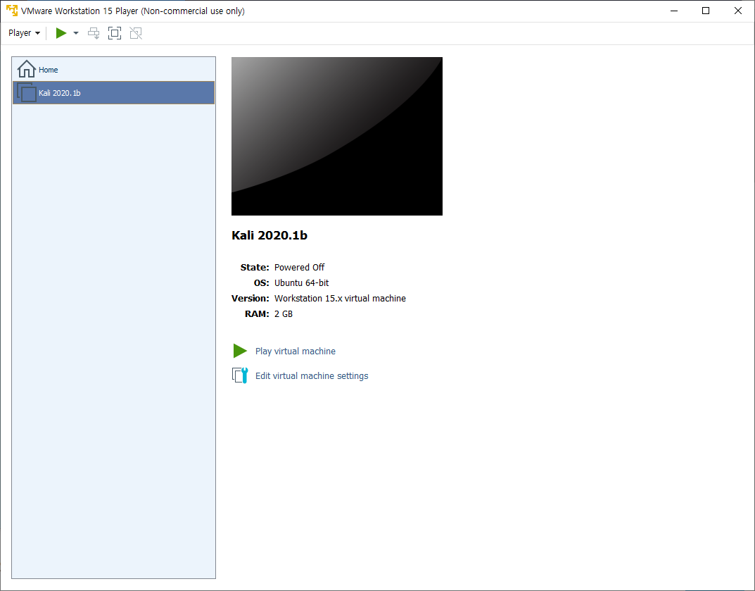 VMware Player - Kali 2020.1b guest
